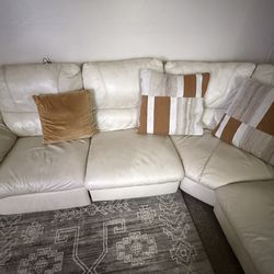 White Leather Sectional Couch L-Shape Living Room Sofa