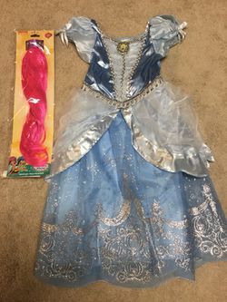 Cinderella costume dress and pink ponytail