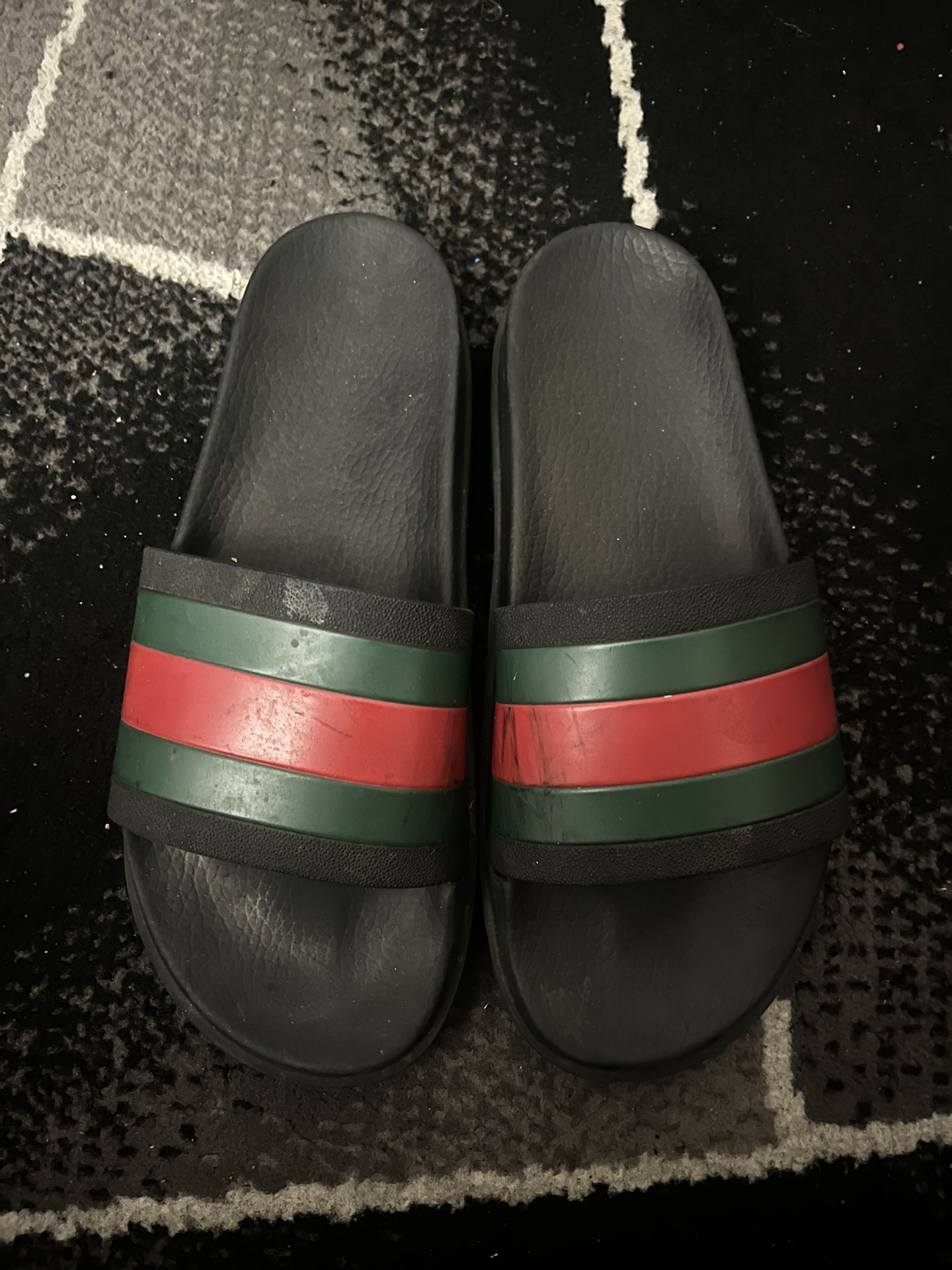 Authentic Gucci Black Rubber Web Stripe Slides