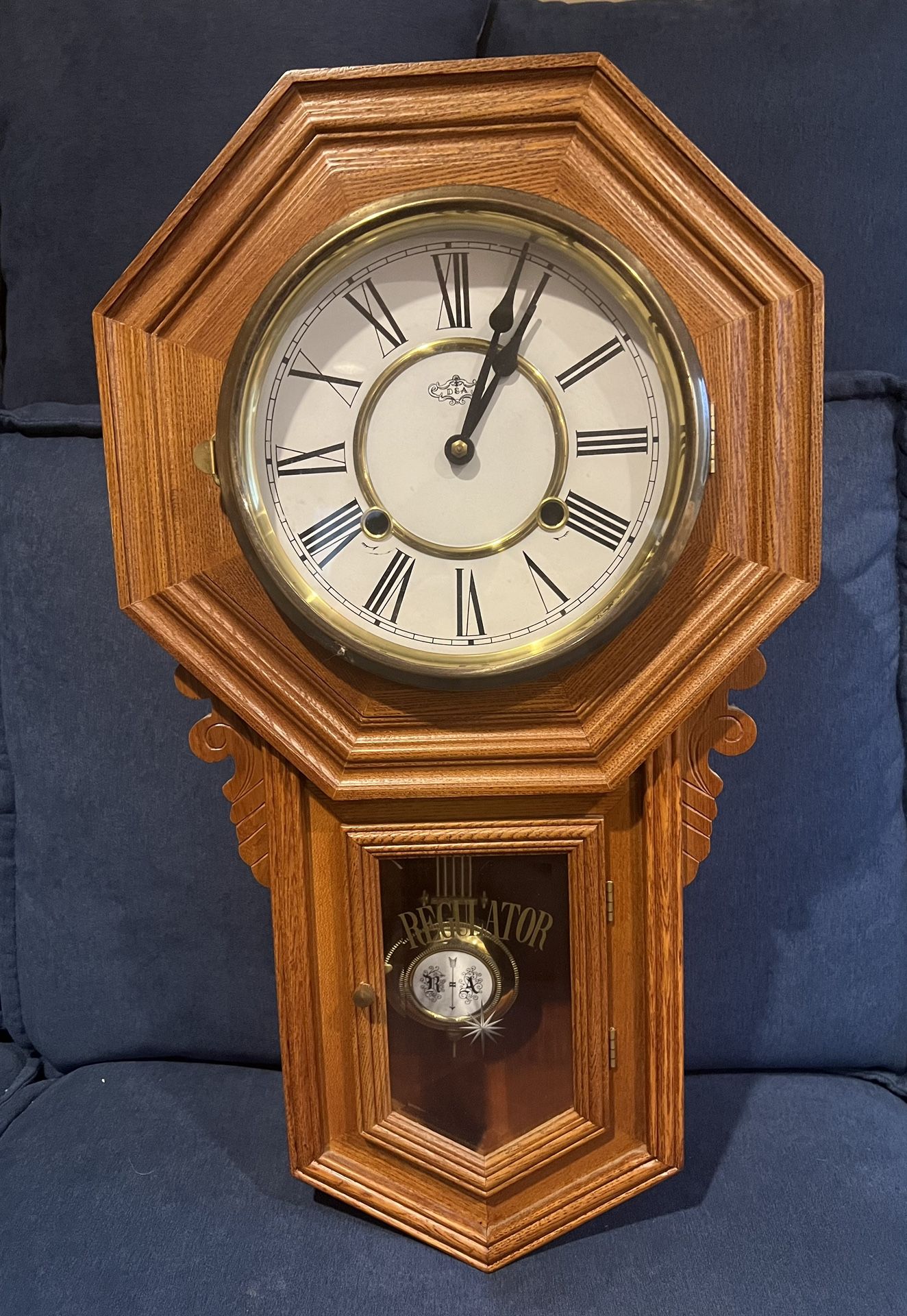 D&A MECHANICAL OAK OCTAGONAL WALL CLOCK PENDULUM REGULATOR CHIME