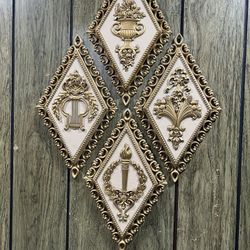 Homco Wall Decor 1971 MCM Set Of 4 Diamond Shaped Plaques