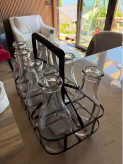 Vintage Milk Bottles with Carrier