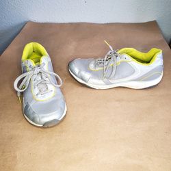 VIONIC ZEN Leather Sneakers Gray & Bright Green Size 8.5