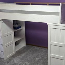 Twin All Real Wood Loft Bed With Two Dressers. 