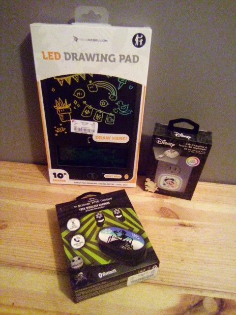 LED Drawing Pad USB Charging Touch LED Night Light And True Wireless Earbuds Bundle For $25