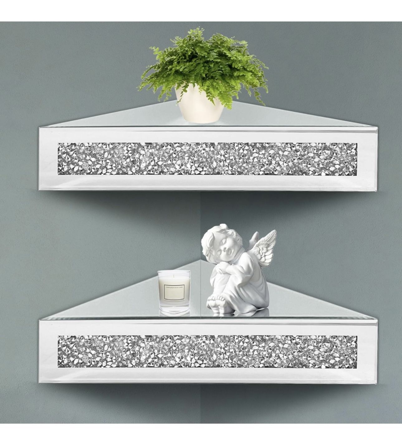 2 Sets Corner Shelf Crushed Diamond Wall Mount Floating Corner