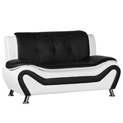 Vegan Leather Living Room Loveseat in Black and White