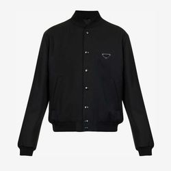 Prada Logo-plaque Padded Wool-gabardine Bomber Jacket