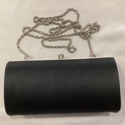 Black Evening Bag Rhinestone Clasp 6.5 X 3.56 By La Regale 22” Shoulder Chain