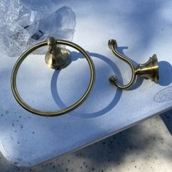 Brushed Gold Towel Ring And Robe Hook