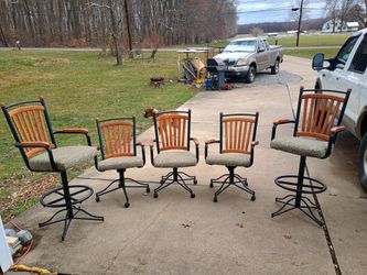 Set of 5 Wooden and Fabric Swivel Chairs