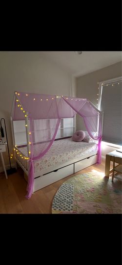 Twin Size Wooden House Bed with Two Drawers $60