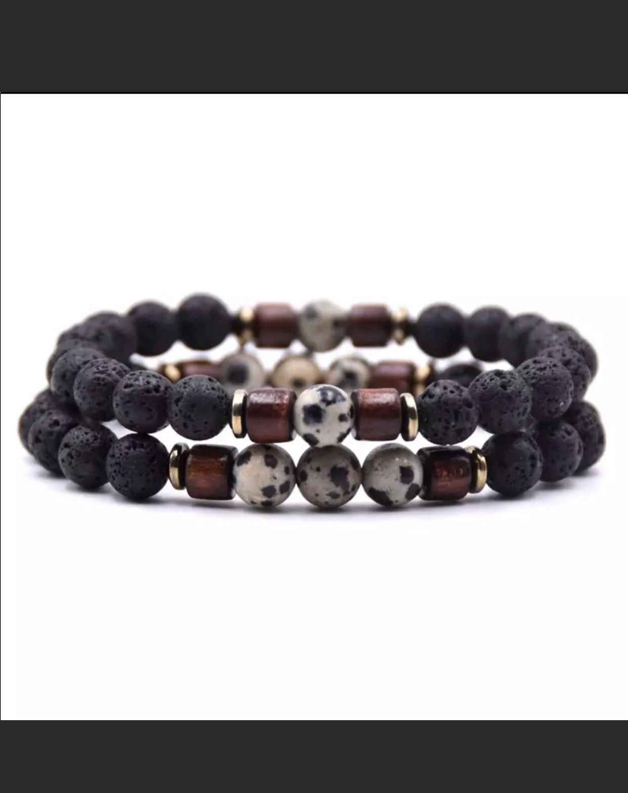 Men’s Set Dalmatian and Black Lava Beads Bracelet set