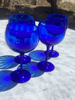 Cobalt Blue Glass Wine Goblets Set of 4