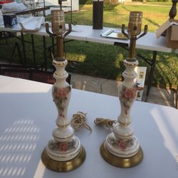 Antique 1950’s Porcelain Rose Lamps