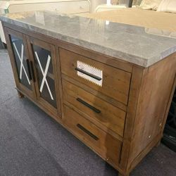 Marble + Solid Wood Sideboard，$580