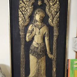 Rare Antique Large 20" X 58" Gold Leaf Temple Rubbing 