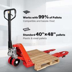 Standard Manual Pallet Jack, 27" W x 48" L, 5500lbs Capacity for Warehouse, Workshop