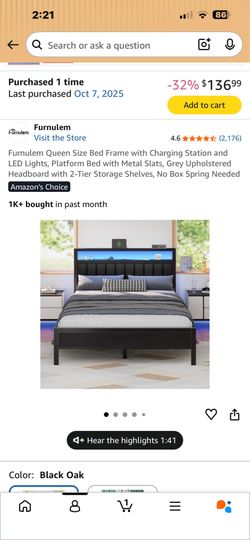 Queen bed frame with LED lights