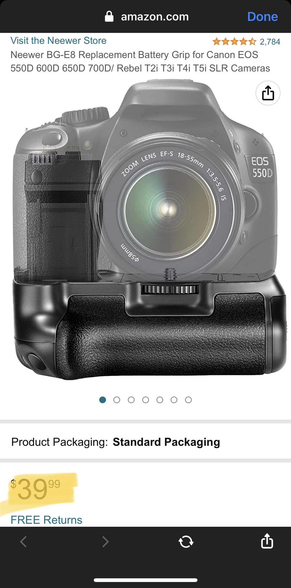 Neewer BG-E8 Replacement Battery Grip for Canon EOS 550D 600D 650D 700D/ Rebel T2i T3i T4i T5i SLR Cameras