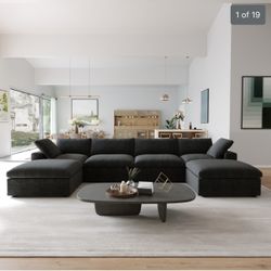 Black Sectional With Ottomans 