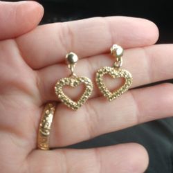 14k YG Heart Earrings 