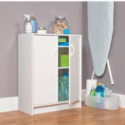 32 in. H x 24 in. W x 12 in. D White Wood Look 2-Door Stackable Storage Organizer