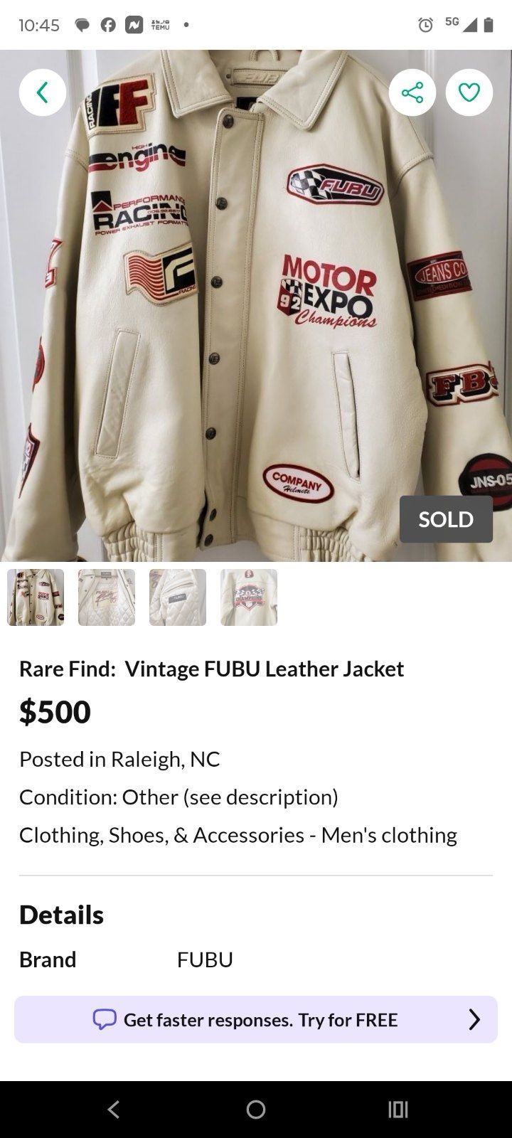 Vintage FUBU Leather Jacket $165 Located Mount Dora Fla 32757