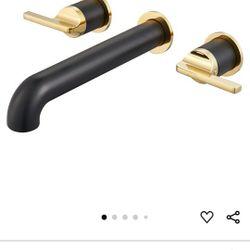 SITGES Polished Gold and Black Solid Brass Wall Mount Bathtub Faucet,10" High Flow Wall Mount Tub Filler with Two Lever Handles,High-End Design with R