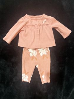 Carter’s Newborn Girl Outfit Peach & Cream Long Sleeve Top + Bottoms Jogger Set