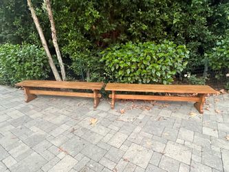 Pair of Long Wooden Trestle Benches