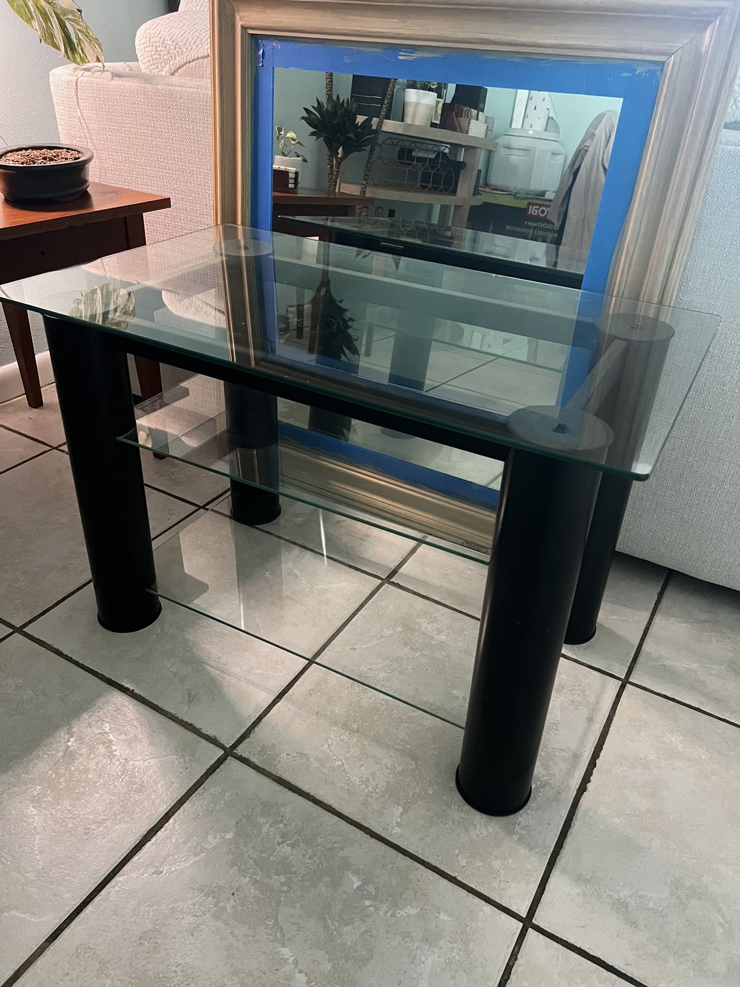 Tv Console / Side Table Black With Glass 