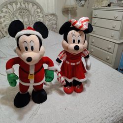 Disney Christmas Posable Mickey Mouse & Minnie Standing Plush 24"