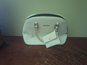 Calvin Klein Light Gray Satchel Bag with Detachable Strap and Zipper Accents