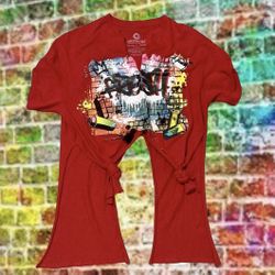 Akademiks Grafitti Tshirt Ripped NWOT Tied Front Red Size L Women’s Curtain Back