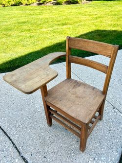 Vintage Wooden School Desk Chair with Writing Tablet