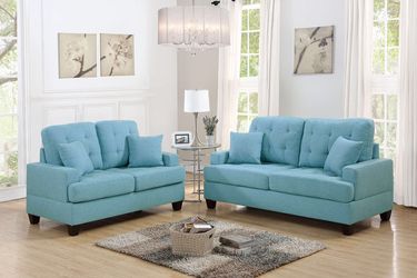 2 Piece Blue Sofa And Love Seat Set F6502