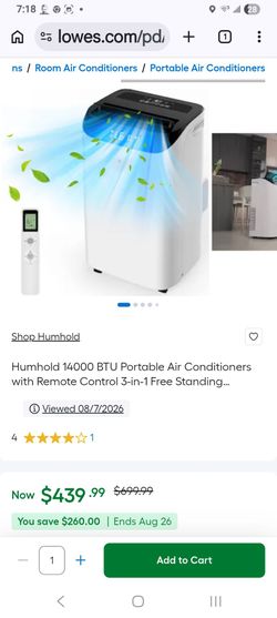 Humhold 14000 btu 3 in 1 a/c $250