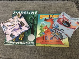 “Books To Bed” Hardcover Book And Pajama Sets (“Madeline” Size 5 Nightgown And “Old Dragon Who Swallowed A Knight”) Sz 2, 2 Piece