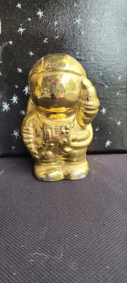 Gold Apollo 11 Astronaut 15Cm 322G Ceramic Money Box Japan B1


