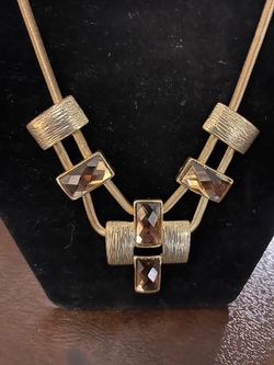 Gold-Tone Statement Necklace with Amber Crystals