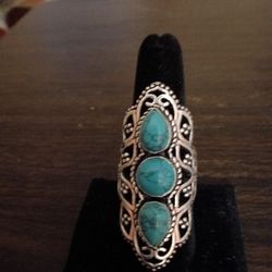 Three Stone Sterling Silver Setting Turquoise Ring