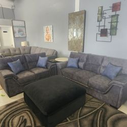 2pc Sofa Love Seat Grey 