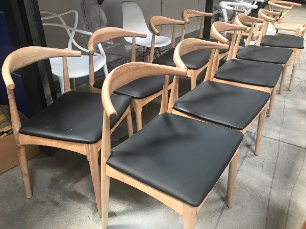 Real Oak Wood PU Leather Cushion Seat Modern Wood Side - Main Image