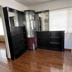 Wall To Wall Bar Cabinet. Includes 2 Curios 