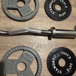 BRAND NEW Olympic Silver Curl Bar With Cooper Bearings & Weight Plates Pairs From 5s To 35s #  (Total: 170 lbs)