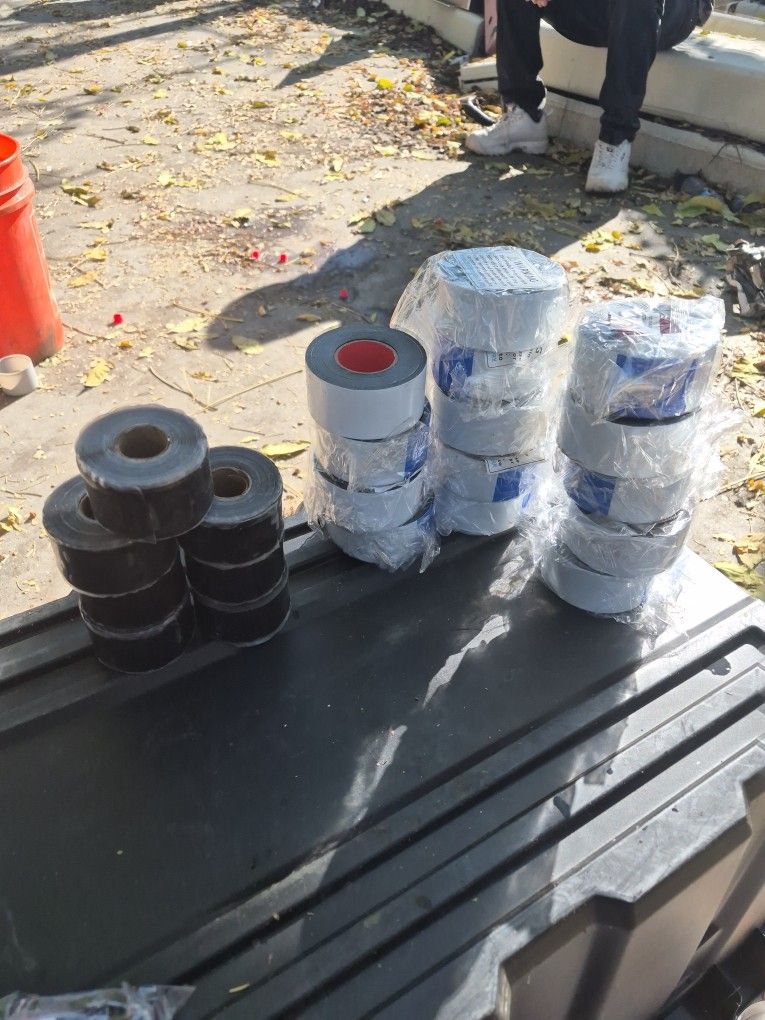 Magic tape self fusing.
Two dollars a roll