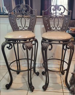 Ornate Metal Swivel Bar Stools – Set of 2