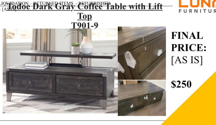 As Is / Todoe Dark Gray Coffe Table With Lift,All Products : American Fashion Style Bags On Sale