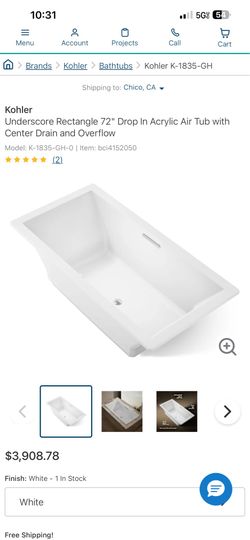 KOHLER Underscore Rectangle 72" Drop In Acrylic Air Tub